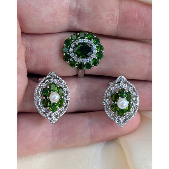 Elegant 925 Silver Chrome Diopside Ring - Size 6.75 - Picture 6 of 6